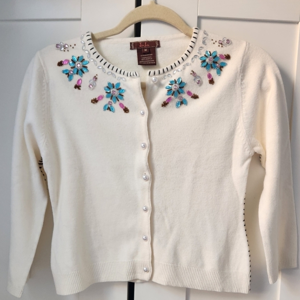 Beaded Cream Cardigan Sweater